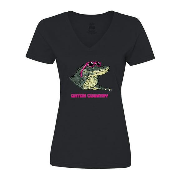 Inktastic Gator Country Sunny Gator in Pink Sunglasses Women's V-Neck T-Shirt