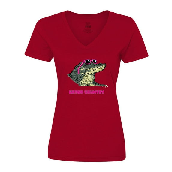 Inktastic Gator Country Sunny Gator in Pink Sunglasses Women's V-Neck T-Shirt
