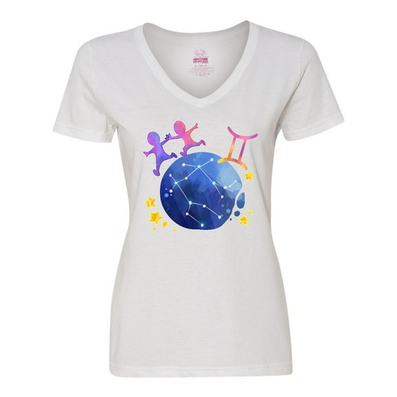 Inktastic Gemini Constellation Zodiac Sign Illustration Women's V-Neck T-Shirt