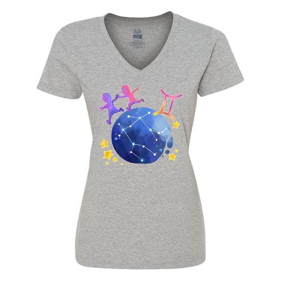 Inktastic Gemini Constellation Zodiac Sign Illustration Women's V-Neck T-Shirt