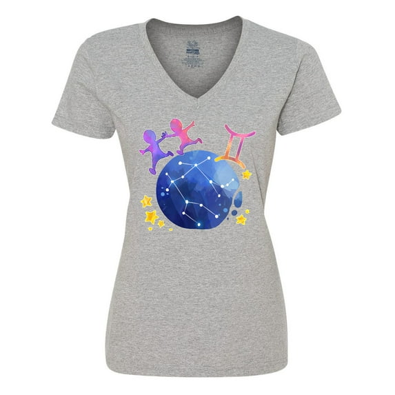 Inktastic Gemini Constellation Zodiac Sign Illustration Women's V-Neck T-Shirt