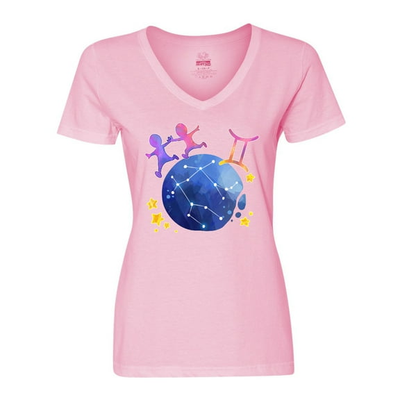 Inktastic Gemini Constellation Zodiac Sign Illustration Women's V-Neck T-Shirt