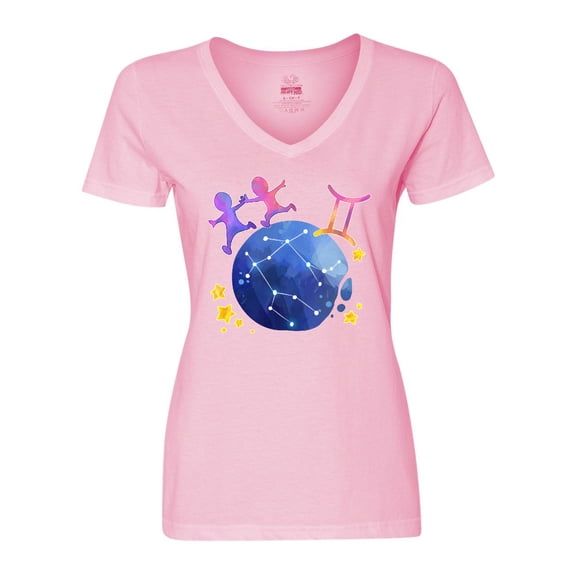 Inktastic Gemini Constellation Zodiac Sign Illustration Women's V-Neck T-Shirt