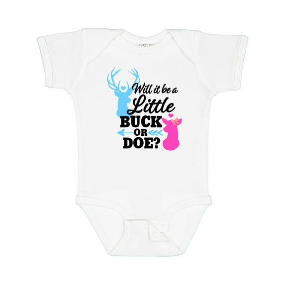 Inktastic Gender Reveal Will It Be a Little Buck or Doe? Girls Baby Bodysuit