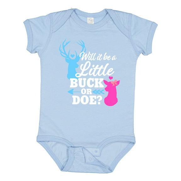 Inktastic Gender Reveal Will It Be a Little Buck or Doe? Girls Baby Bodysuit