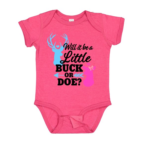 Inktastic Gender Reveal Will It Be a Little Buck or Doe? Girls Baby Bodysuit