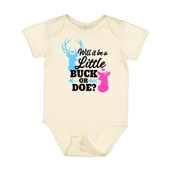 Inktastic Gender Reveal Will It Be a Little Buck or Doe? Girls Baby Bodysuit