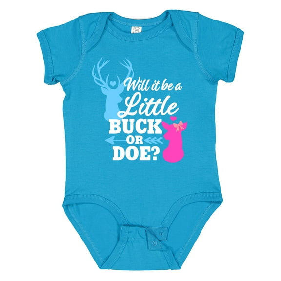 Inktastic Gender Reveal Will It Be a Little Buck or Doe? Girls Baby Bodysuit