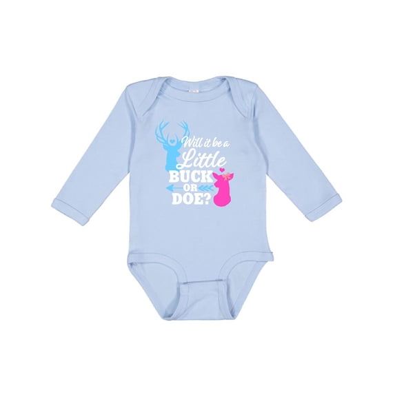Inktastic Gender Reveal Will It Be a Little Buck or Doe? Girls Long Sleeve Baby Bodysuit