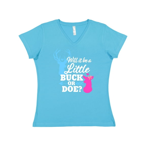 Inktastic Gender Reveal Will It Be a Little Buck or Doe? Women's V-Neck T-Shirt