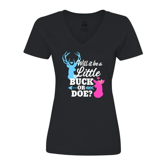 Inktastic Gender Reveal Will It Be a Little Buck or Doe? Women's V-Neck T-Shirt
