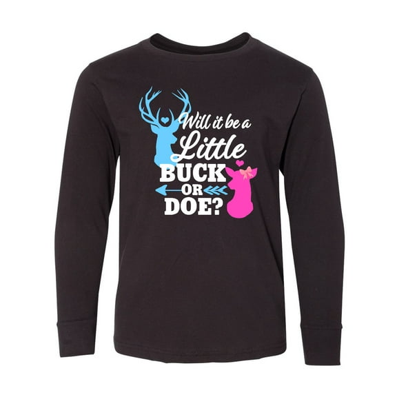 Inktastic Gender Reveal Will it be a Little Buck or Doe? Long Sleeve Youth T-Shirt