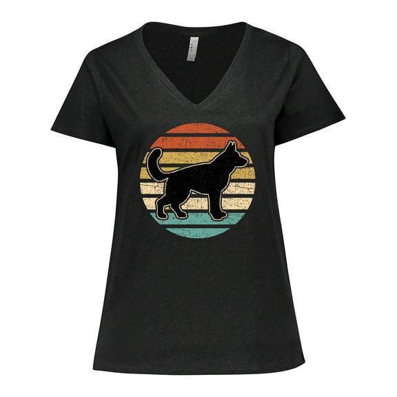 Inktastic German Shepherd Silhouette Vintage Retro Women's Plus Size V-Neck T-Shirt