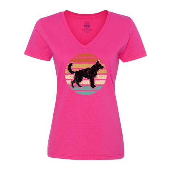 Inktastic German Shepherd Silhouette Vintage Retro Women's V-Neck T-Shirt
