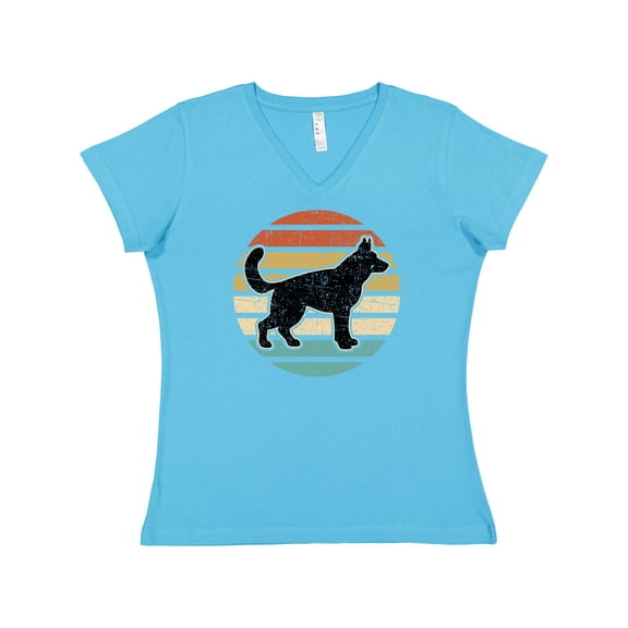 Inktastic German Shepherd Silhouette Vintage Retro Women's V-Neck T-Shirt