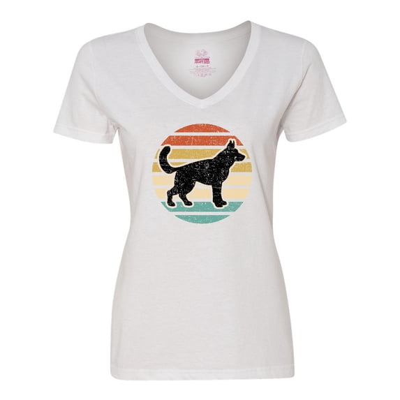 Inktastic German Shepherd Silhouette Vintage Retro Women's V-Neck T-Shirt