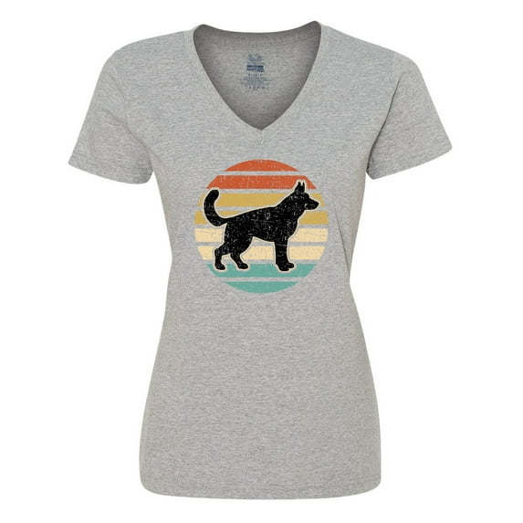 Inktastic German Shepherd Silhouette Vintage Retro Women's V-Neck T-Shirt