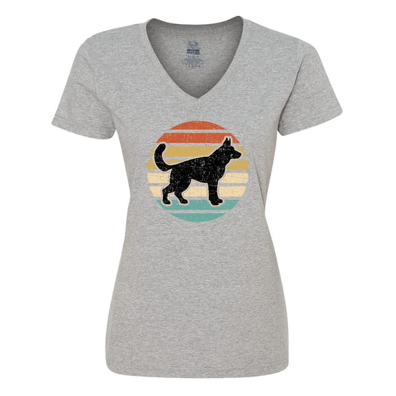 Inktastic German Shepherd Silhouette Vintage Retro Women's V-Neck T-Shirt