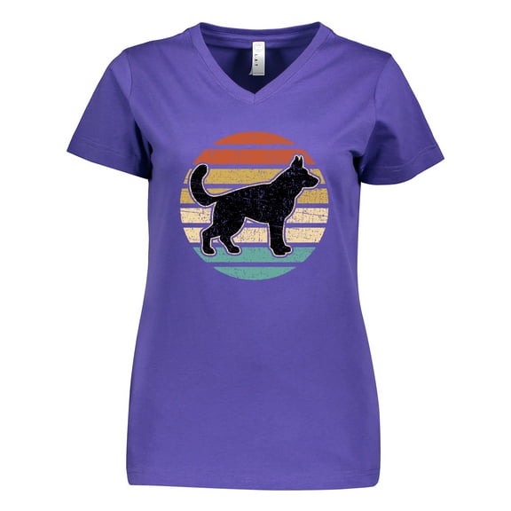 Inktastic German Shepherd Silhouette Vintage Retro Women's V-Neck T-Shirt