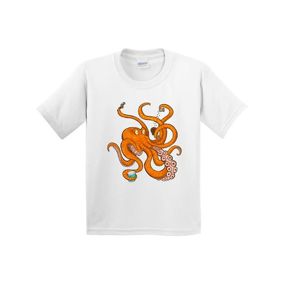 Inktastic Giant Orange Octopus Eating Ice Cream Youth T-Shirt