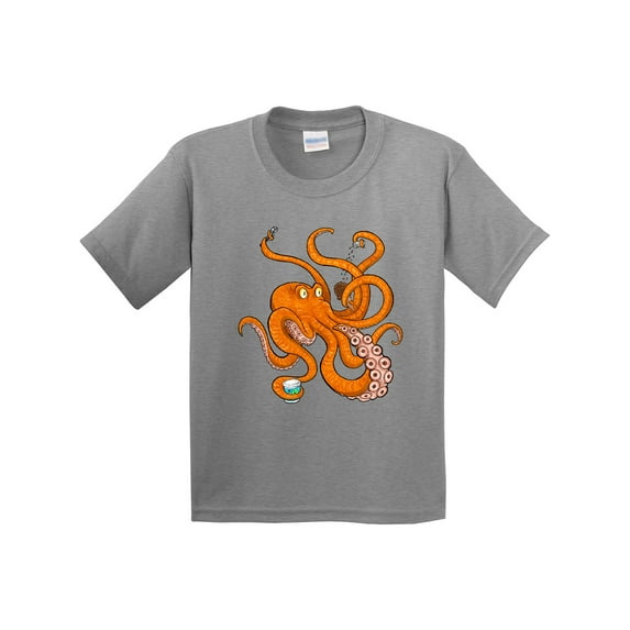 Inktastic Giant Orange Octopus Eating Ice Cream Youth T-Shirt