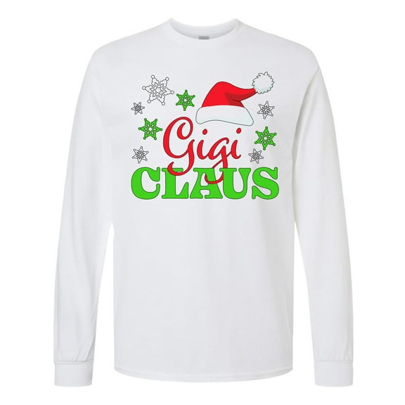 Inktastic Gigi Claus with Christmas Santa Hat and Snowflakes Long Sleeve T-Shirt
