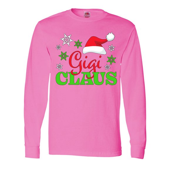 Inktastic Gigi Claus with Christmas Santa Hat and Snowflakes Long Sleeve T-Shirt