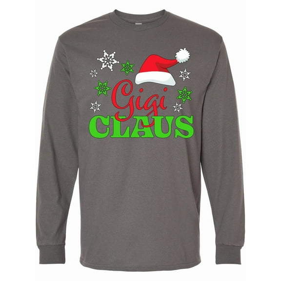 Inktastic Gigi Claus with Christmas Santa Hat and Snowflakes Long Sleeve T-Shirt