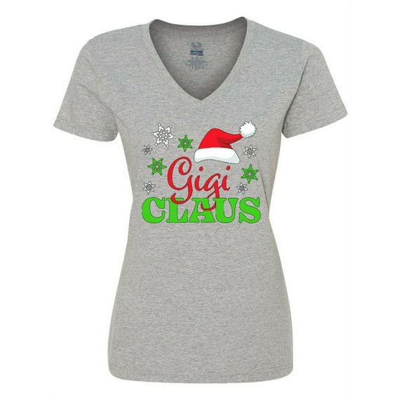 Inktastic Gigi Claus with Christmas Santa Hat and Snowflakes Women's V-Neck T-Shirt