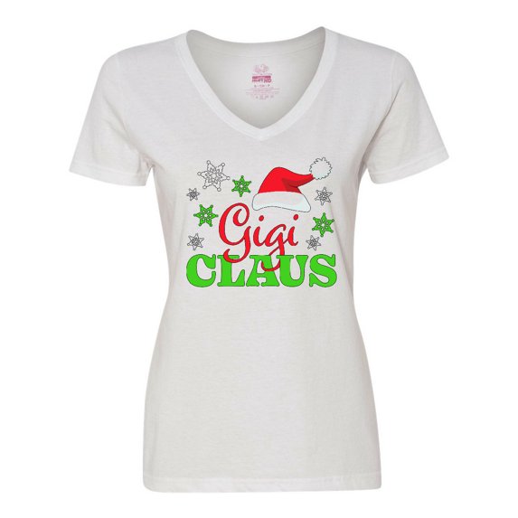 Inktastic Gigi Claus with Christmas Santa Hat and Snowflakes Women's V-Neck T-Shirt