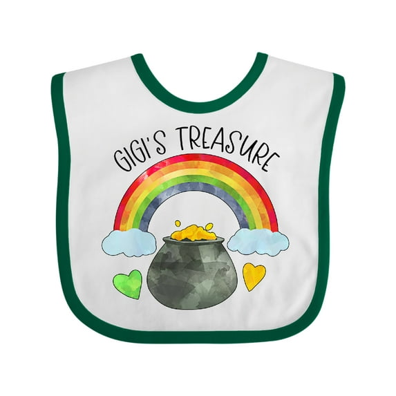 Inktastic Gigi's Treasure St. Patrick's Day Rainbow and Gold Boys or Girls Baby Bib