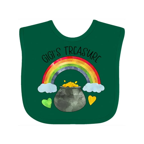 Inktastic Gigi's Treasure St. Patrick's Day Rainbow and Gold Boys or Girls Baby Bib