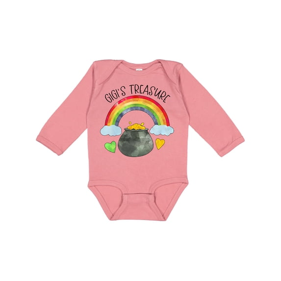 Inktastic Gigi's Treasure St. Patrick's Day Rainbow and Gold Boys or Girls Long Sleeve Baby Bodysuit