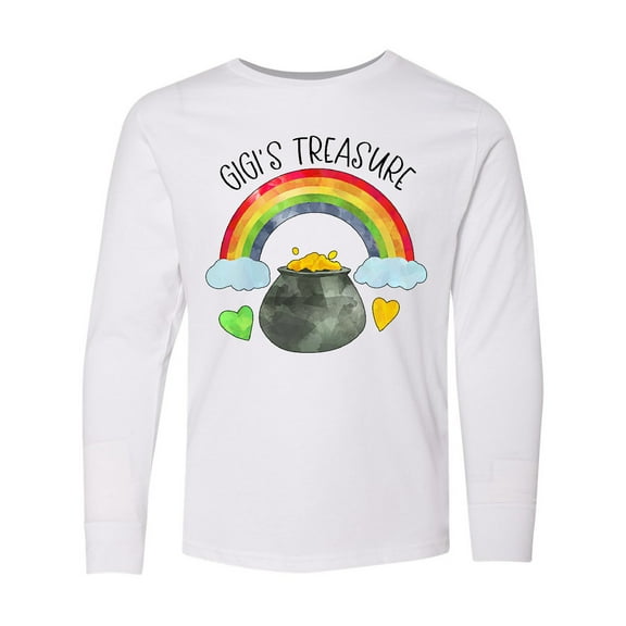 Inktastic Gigi's Treasure St. Patrick's Day Rainbow and Gold Long Sleeve Youth T-Shirt