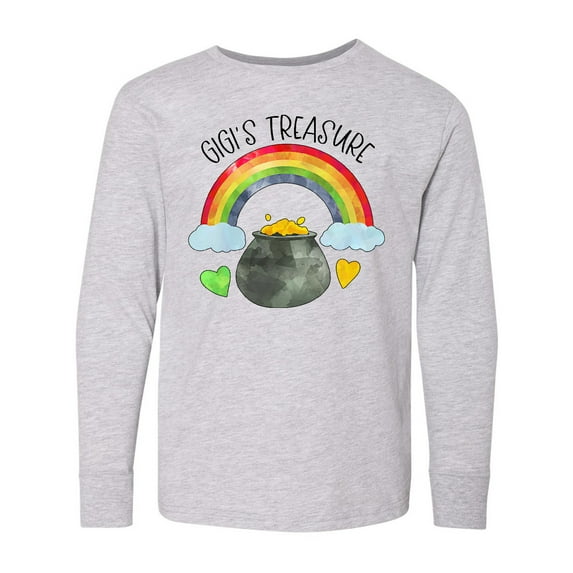Inktastic Gigi's Treasure St. Patrick's Day Rainbow and Gold Long Sleeve Youth T-Shirt