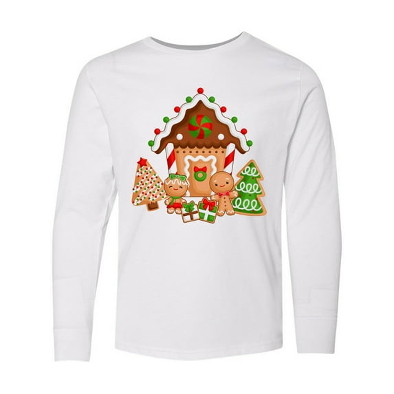 Inktastic Gingerbread House Christmas Long Sleeve Youth T-Shirt