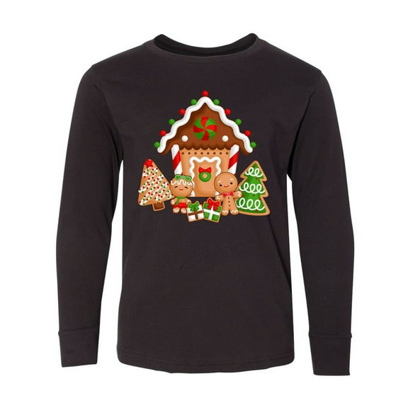 Inktastic Gingerbread House Christmas Long Sleeve Youth T-Shirt
