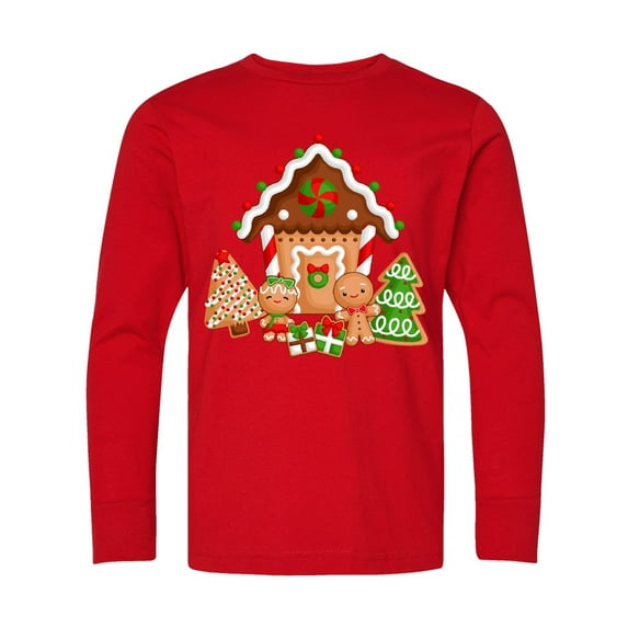 Inktastic Gingerbread House Christmas Long Sleeve Youth T-Shirt
