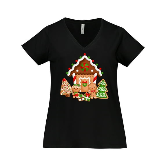 Inktastic Gingerbread House Christmas Women's Plus Size V-Neck T-Shirt
