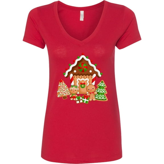 Inktastic Gingerbread House Christmas Women's V-Neck T-Shirt