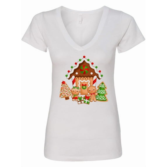 Inktastic Gingerbread House Christmas Women's V-Neck T-Shirt