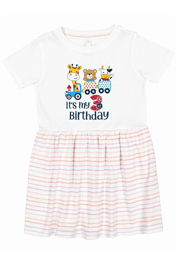 Giraffe Bear and Cow Train 3rd Birthday Girls Toddler Dress