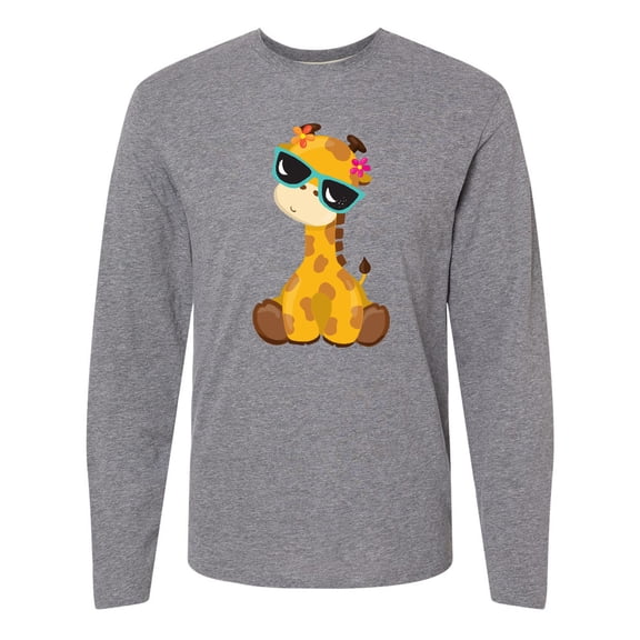 Inktastic Giraffe With Blue Sunglasses, Cute Giraffe Long Sleeve T-Shirt
