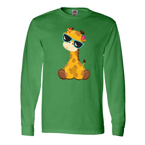 Inktastic Giraffe With Blue Sunglasses, Cute Giraffe Long Sleeve T-Shirt
