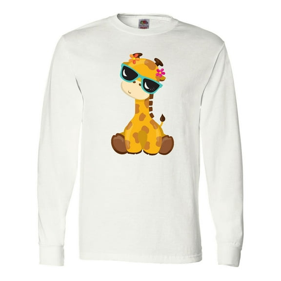 Inktastic Giraffe With Blue Sunglasses, Cute Giraffe Long Sleeve T-Shirt