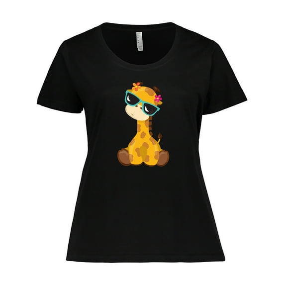 Inktastic Giraffe With Blue Sunglasses, Cute Giraffe Women's Plus Size T-Shirt