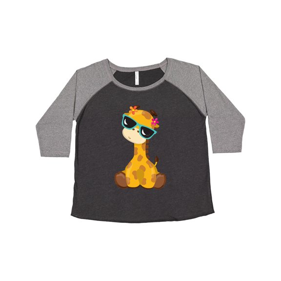 Inktastic Giraffe With Blue Sunglasses, Cute Giraffe Women's Plus Size T-Shirt