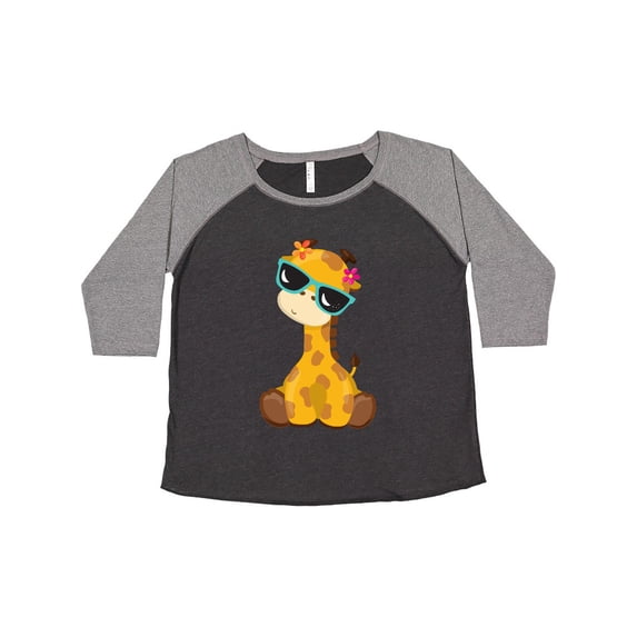 Inktastic Giraffe With Blue Sunglasses, Cute Giraffe Women's Plus Size T-Shirt