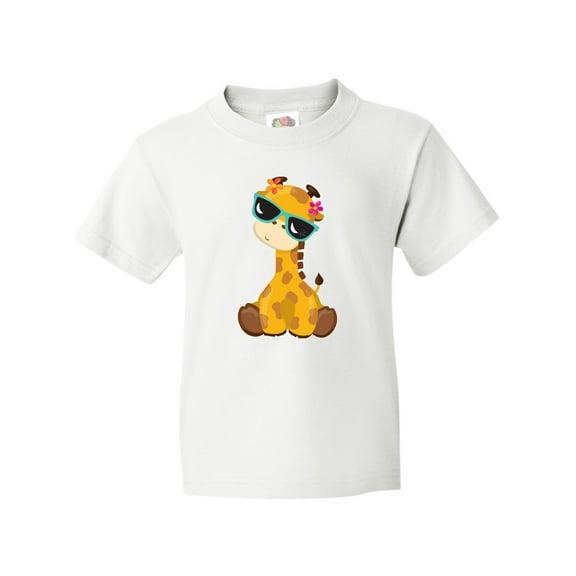 Inktastic Giraffe With Blue Sunglasses, Cute Giraffe Youth T-Shirt