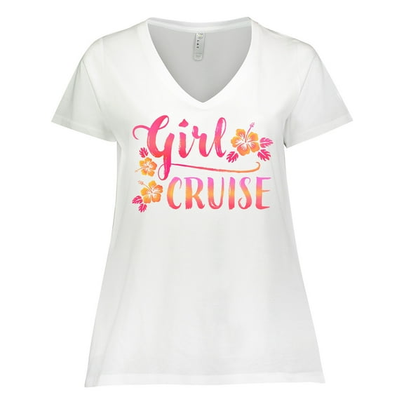 Inktastic Girl Cruise with flowers Women's Plus Size V-Neck T-Shirt